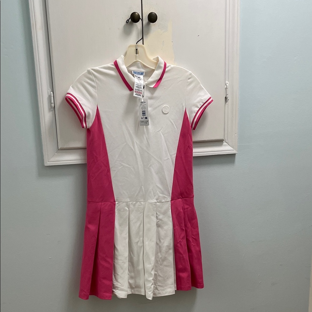 100% authentic Jacadi pink and white polo dress. Brand new. True size 10